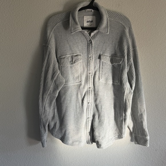 aerie Tops - Aerie Women's Waffle Knit Button Down Shirt Gray  Oversized Shacket XXS Cozy